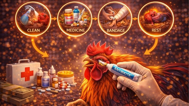 Chữa vết thương cho gà: Cách tan đòn và hồi phục nhanh sau trận 2 chua-vet-thuong-cho-ga